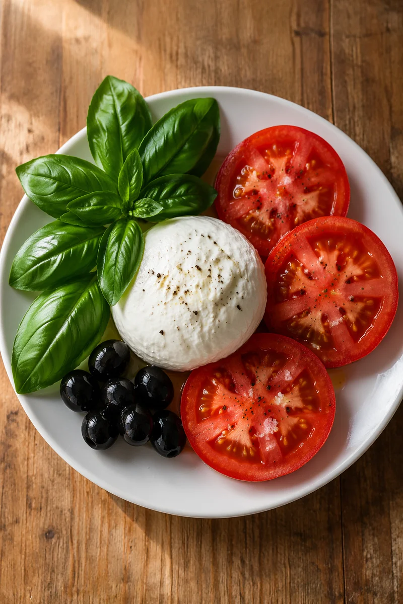 Fresh Caprese Salad on Rustic Wooden Table
