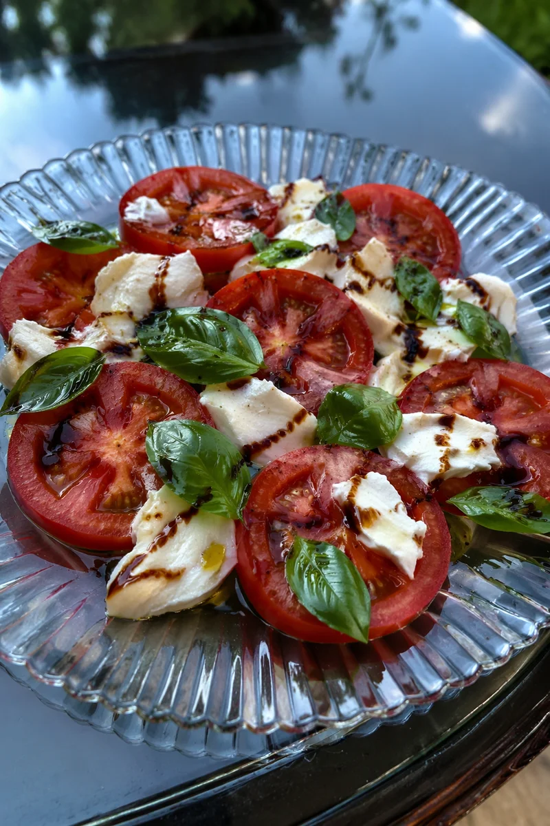 Fresh Caprese Salad on Glass Platter