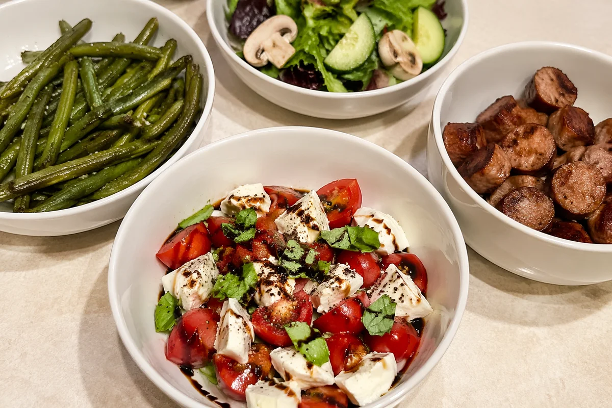 Fresh Caprese Salad Overhead Dinner Setting