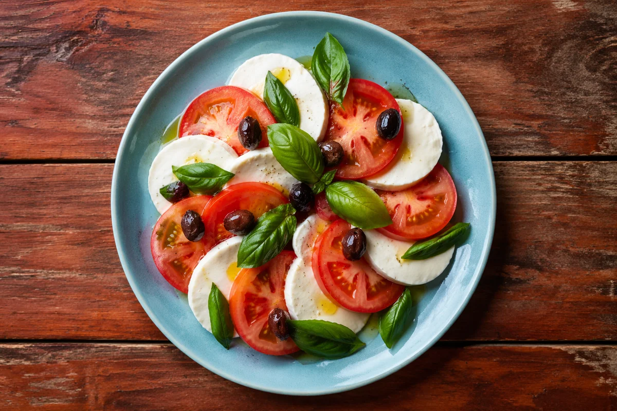Fresh Caprese Salad on Blue Plate