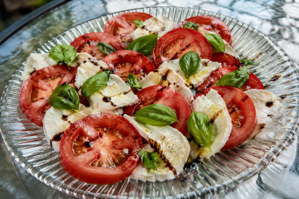Fresh Caprese Salad on Glass Platter