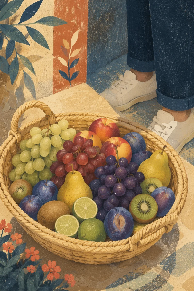 Abundant Fresh Fruit Basket Close-Up