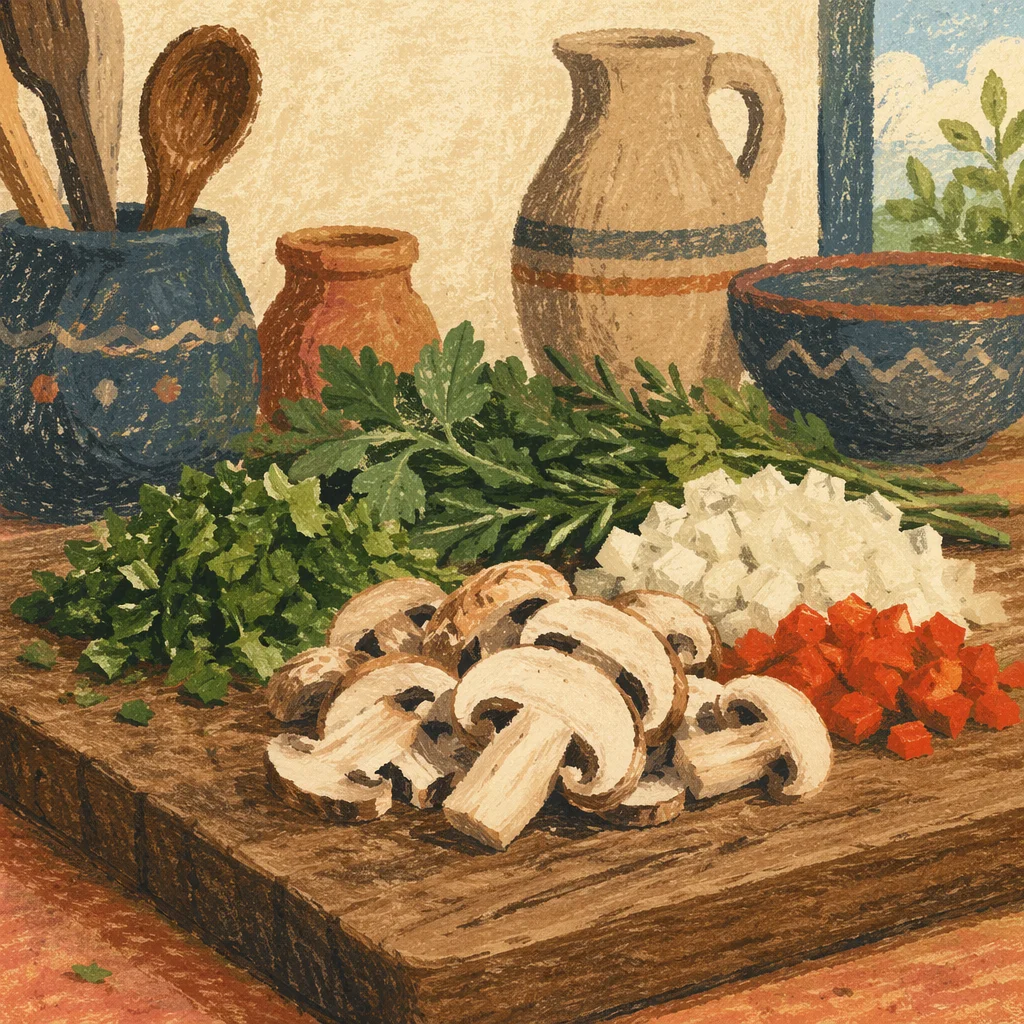 Garden Herbs on Rustic Cutting Board