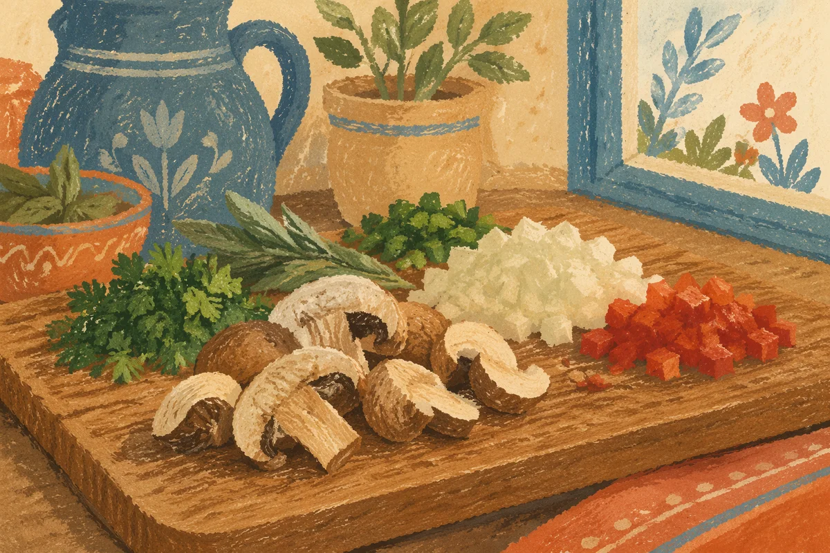 Garden Herbs on Rustic Cutting Board