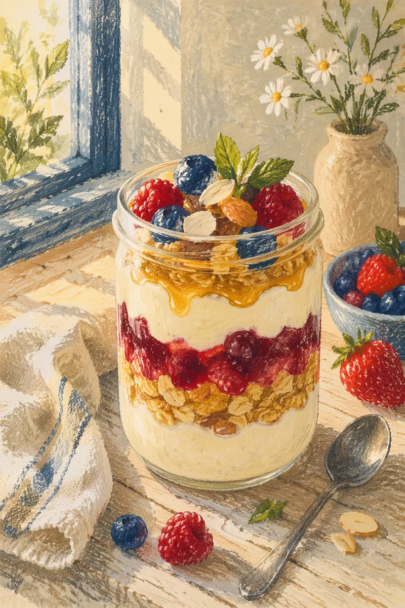 Rustic Granola Yogurt Parfait in Glass Jar