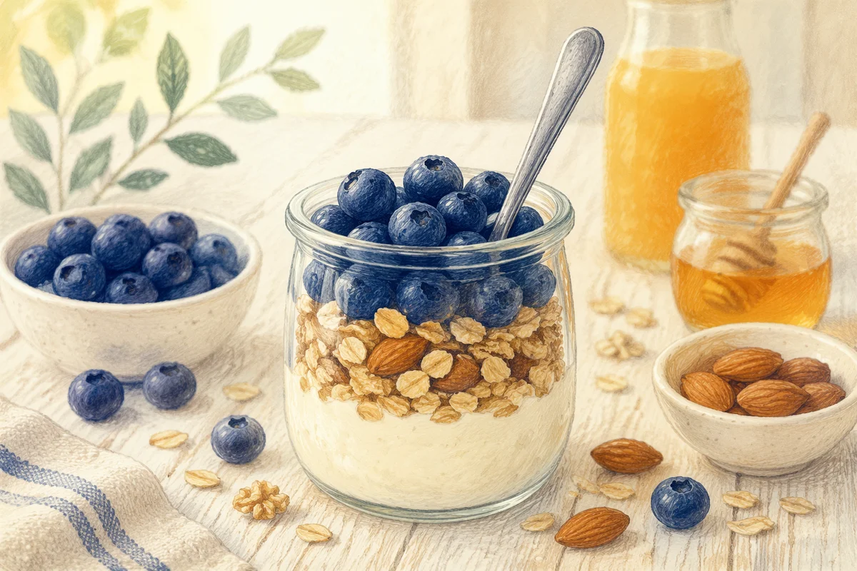 Layered Granola Yogurt Parfait with Blueberries