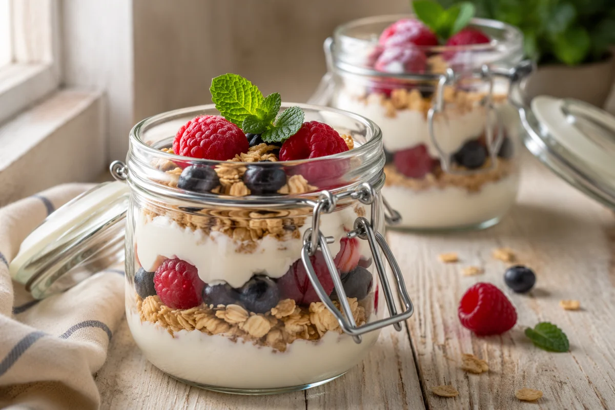 Rustic Layered Yogurt Parfait Jars