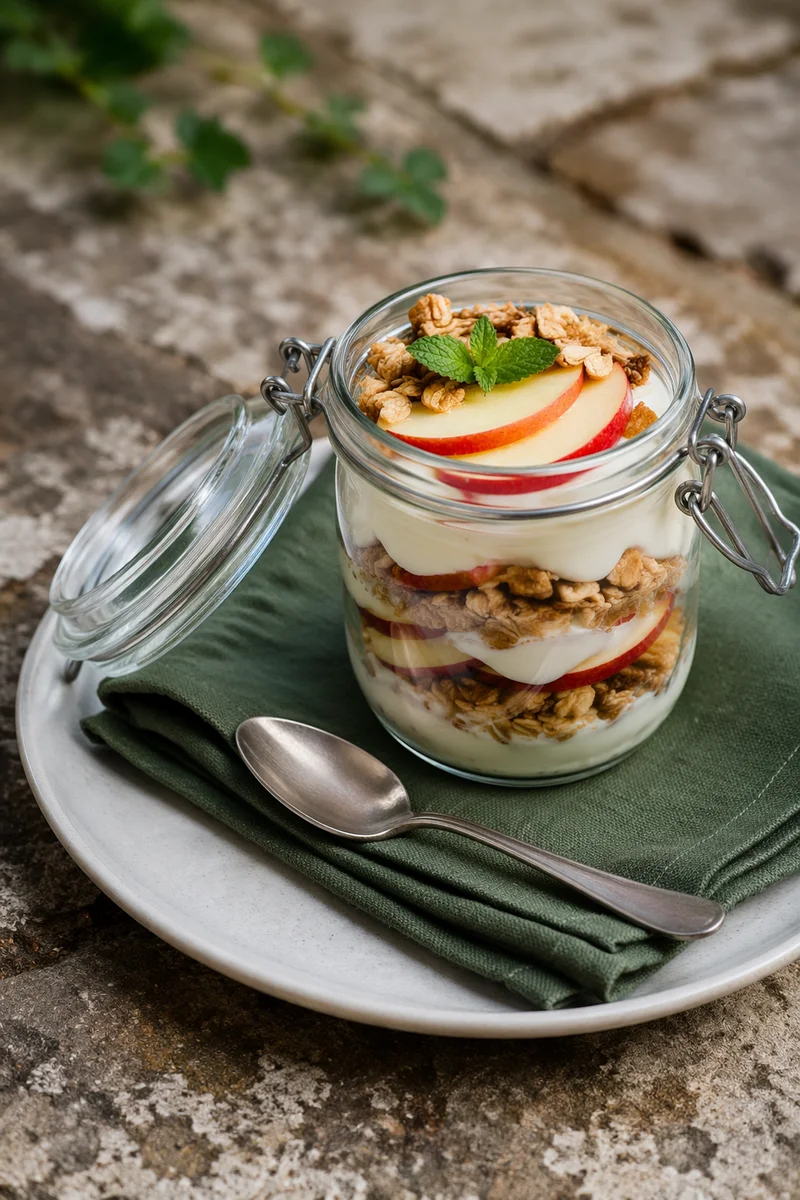 Layered Granola Yogurt Parfait in Glass Jar