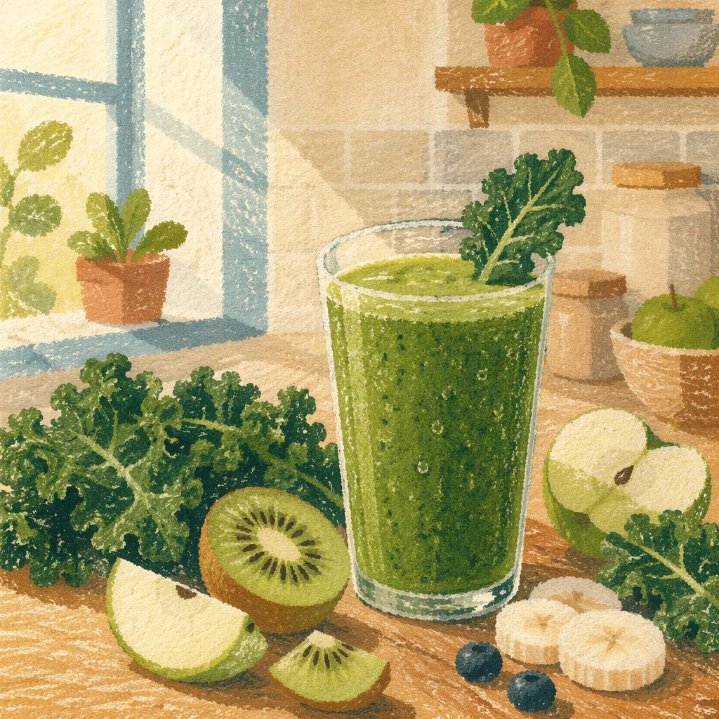 Fresh Green Smoothie with Kale and Fruit