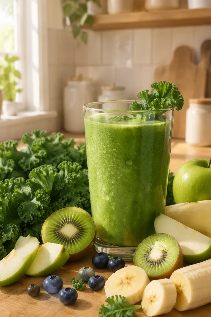 Rustic Green Smoothie with Kale and Fruit