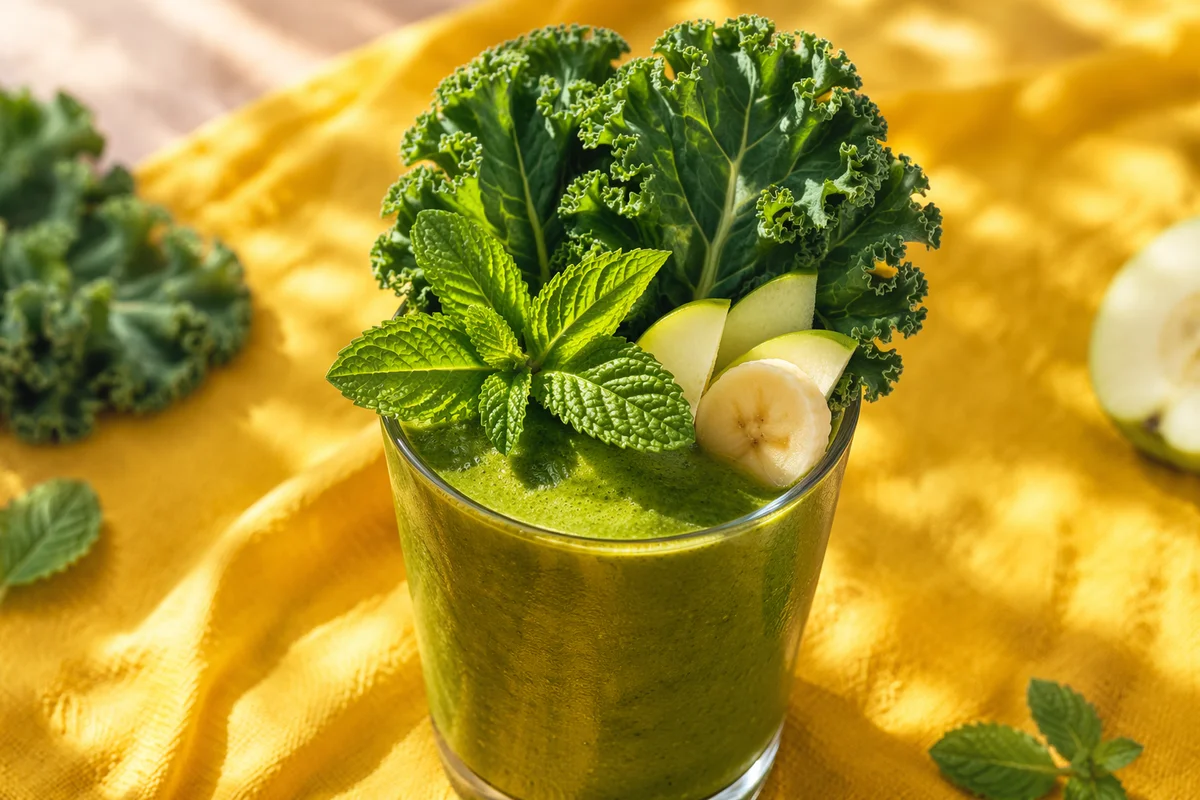 Fresh Green Smoothie with Kale and Fruit