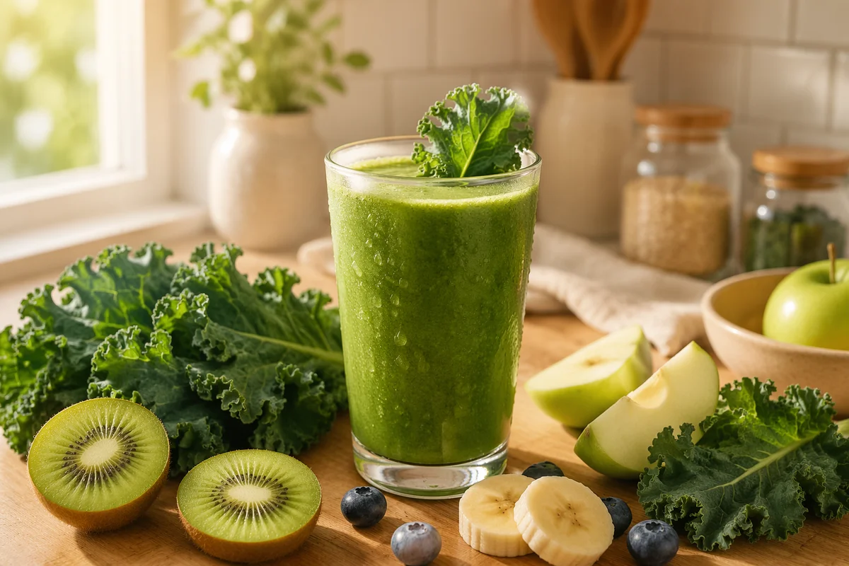 Fresh Green Smoothie with Kale and Fruit