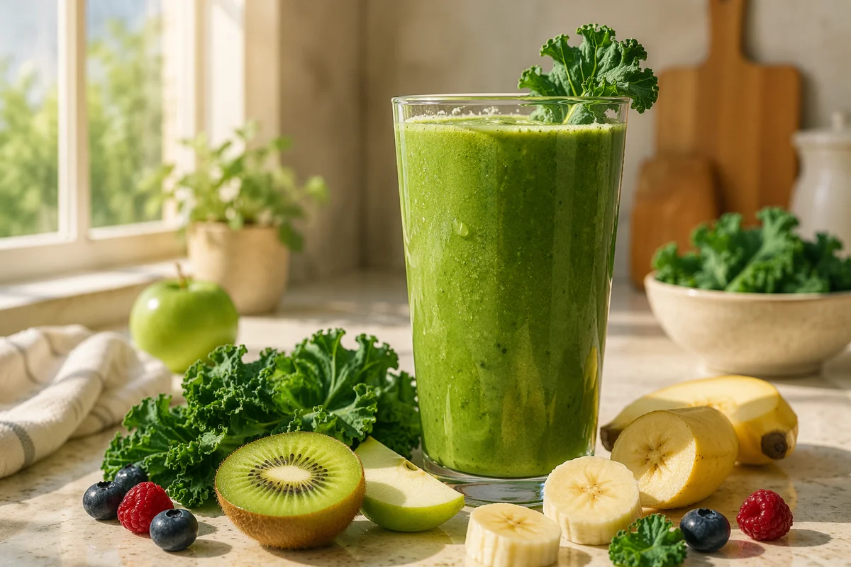 Fresh Green Smoothie with Kale and Fruit