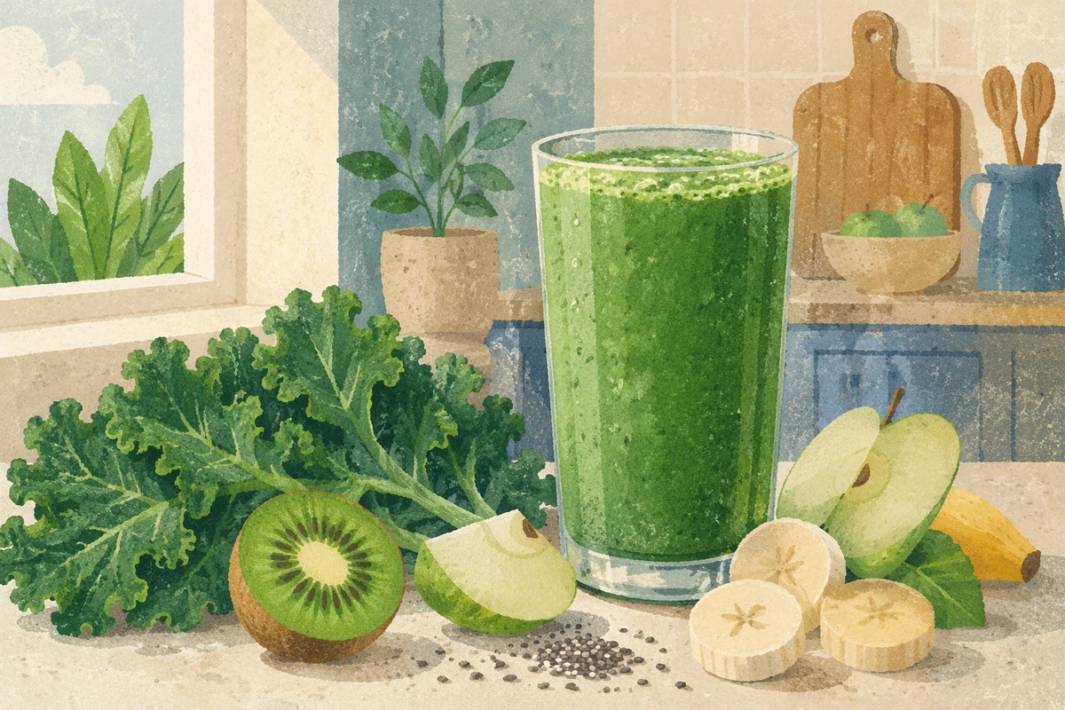 Fresh Green Smoothie with Kale and Fruit