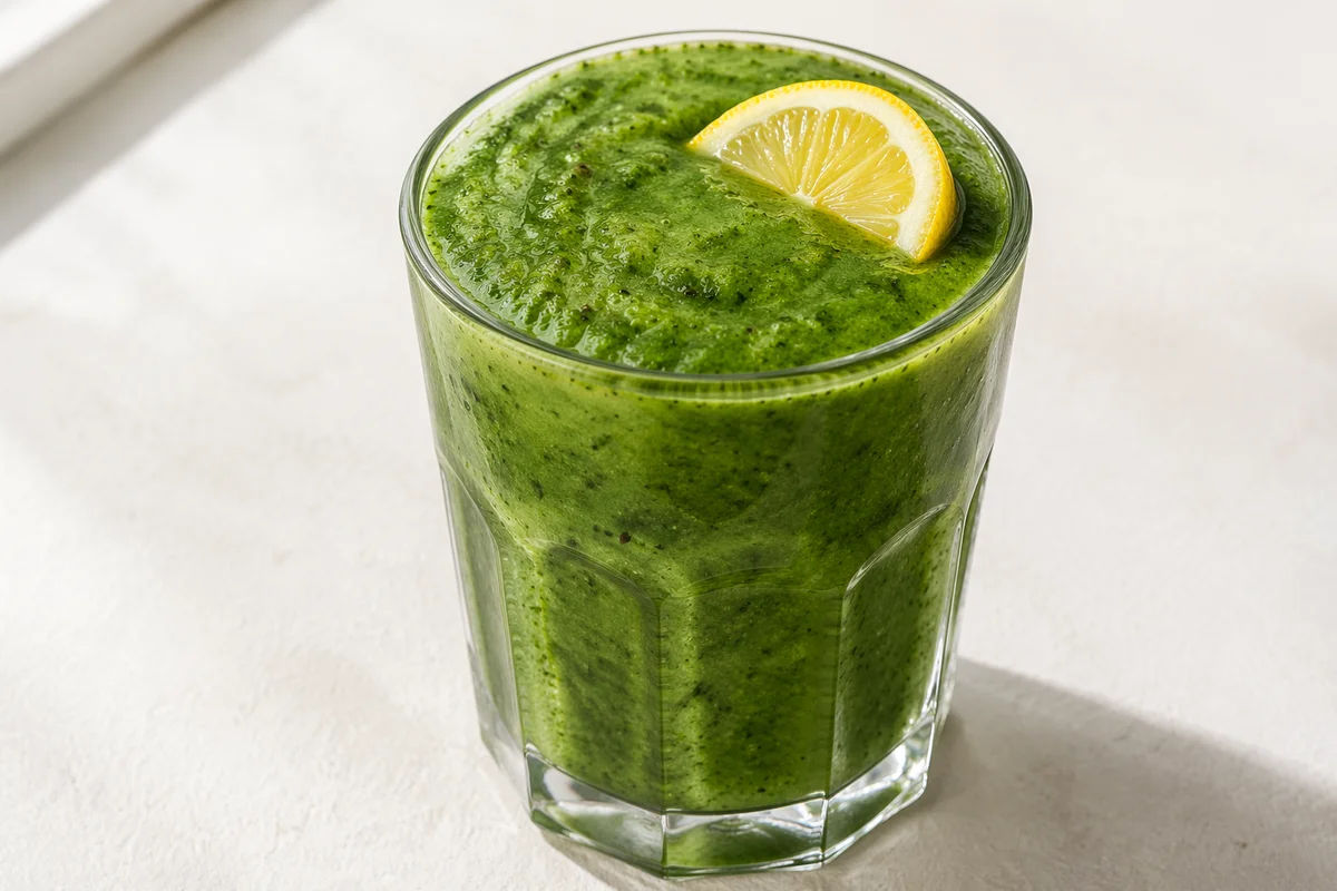 Fresh Green Smoothie with Lemon Wedge