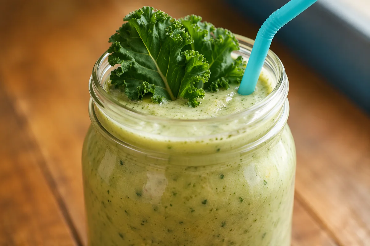 Pale Green Smoothie with Kale Garnish