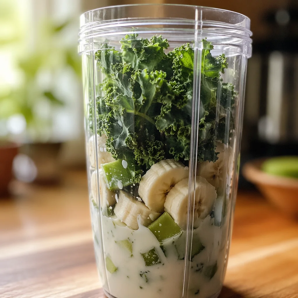 Fresh Green Smoothie Ingredients in Blender Cup