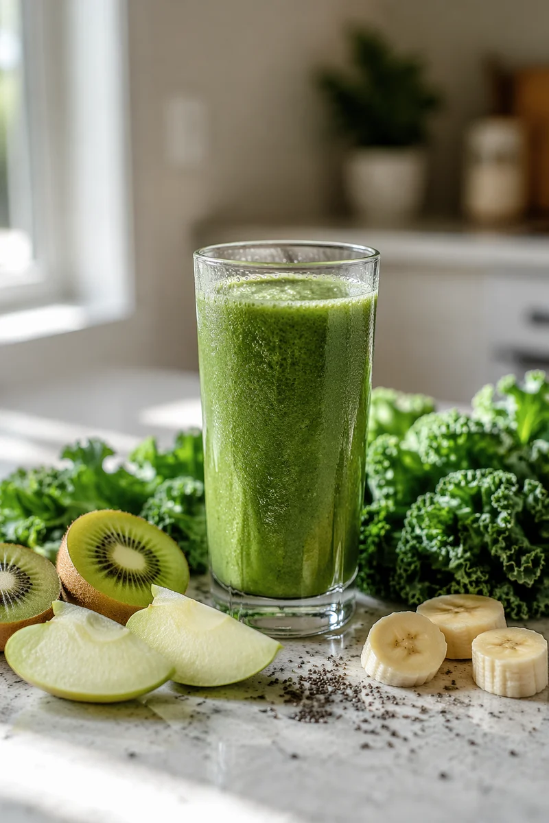 Fresh Green Smoothie with Kale and Fruit