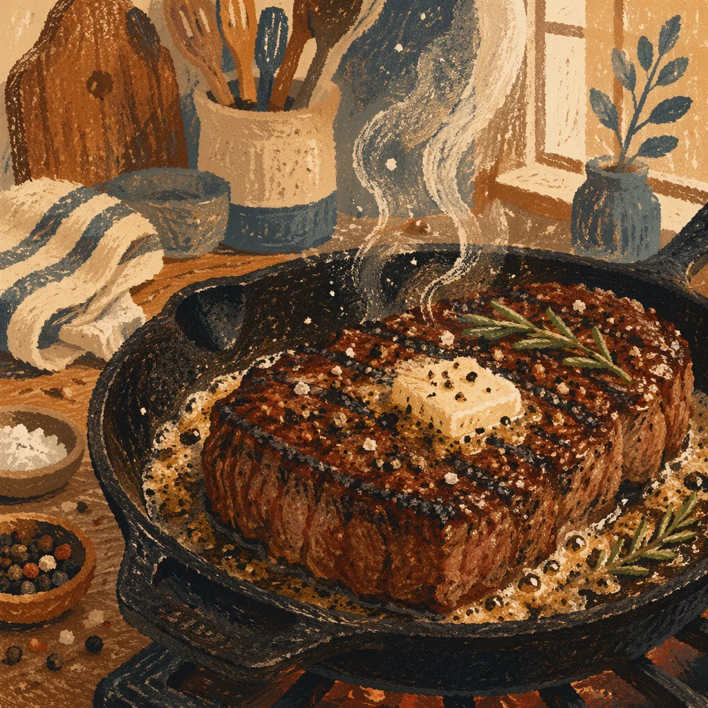 Sizzling Grilled Steak in Cast Iron