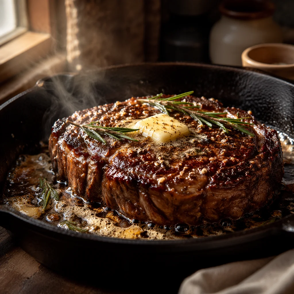 Sizzling Grilled Steak in Cast Iron