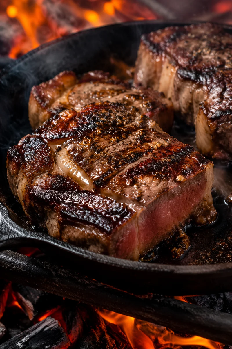 Sizzling Grilled Steak in Cast Iron