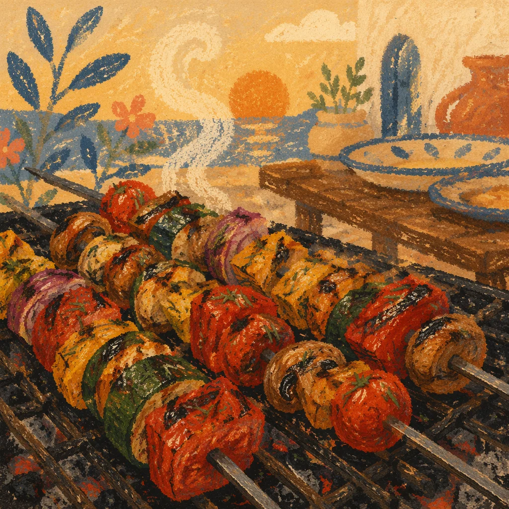Golden Hour Grilled Vegetable Skewers Close-Up