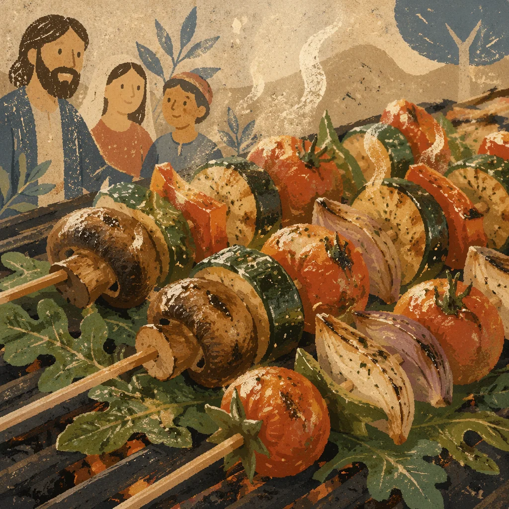 Grilled Vegetable Skewers on Summer Barbecue