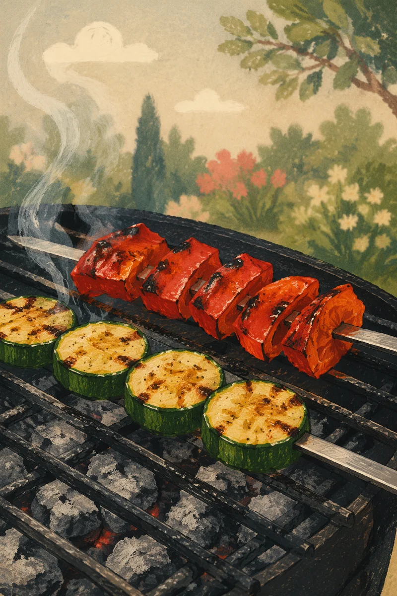 Grilled Vegetable Skewers on Summer Barbecue