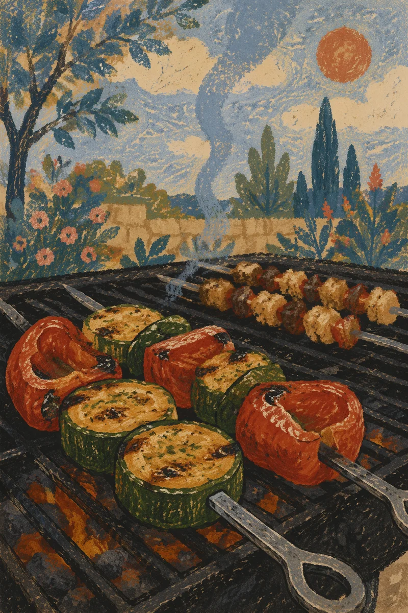 Grilled Vegetable Skewers on Smoky Barbecue