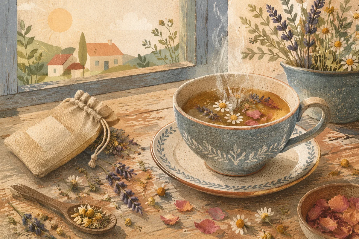 Rustic Herbal Tea Cup with Dried Flowers
