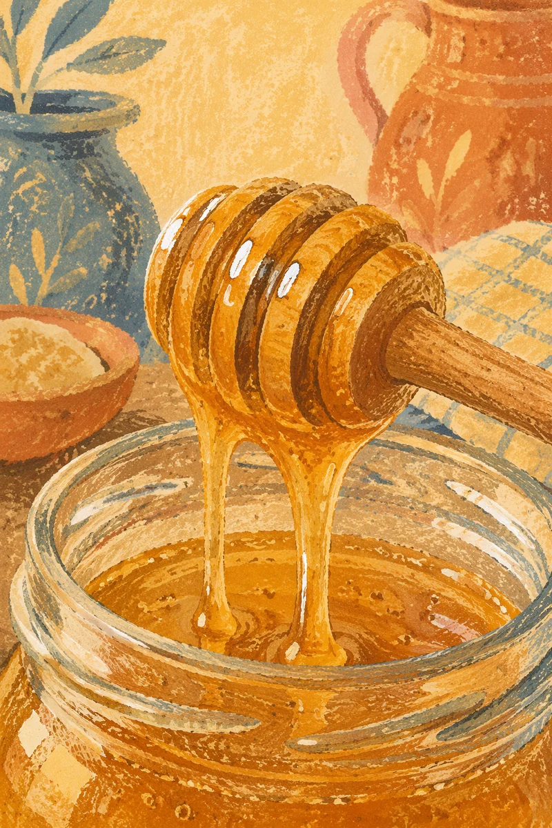 Golden Honey Dripping Into Glass Jar