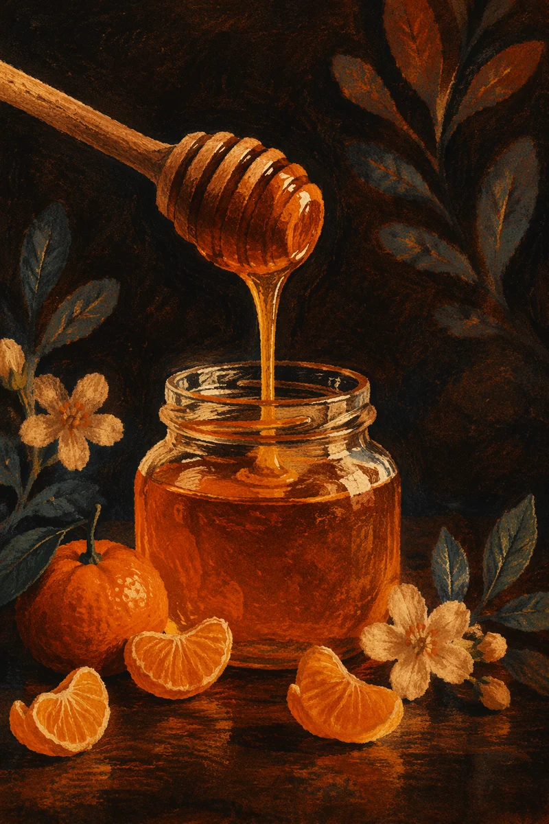 Golden Honey Dripping Into Glass Jar