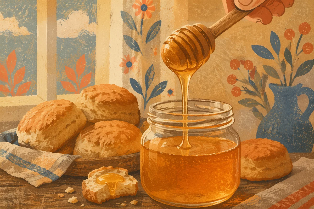 Golden Honey Dripping Into Rustic Glass Jar