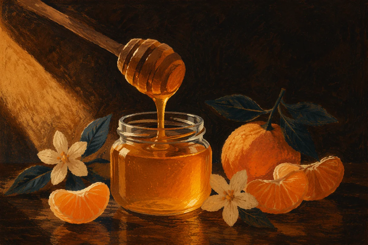 Golden Honey Dripping Into Glass Jar