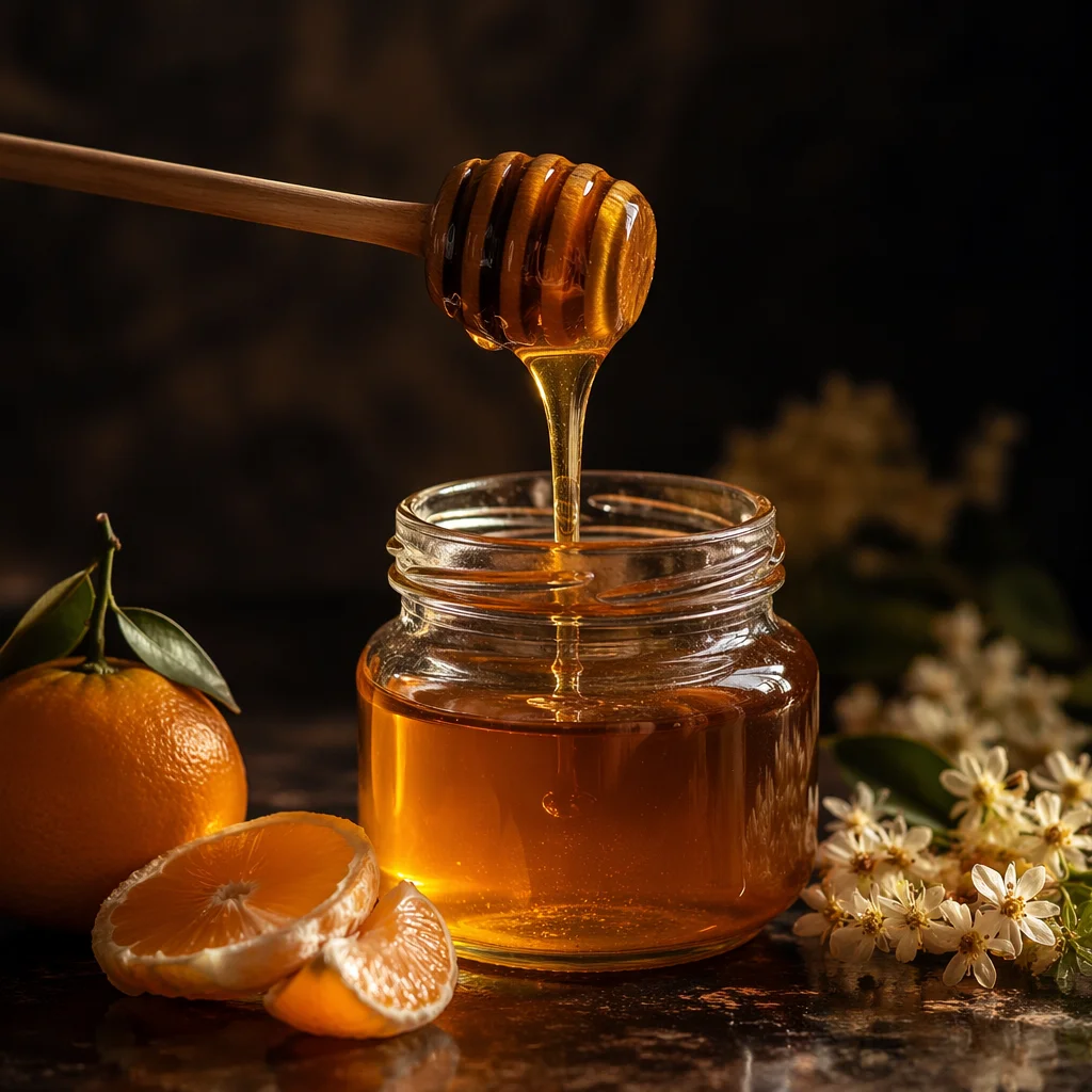 Golden Honey Dripping Into Glass Jar