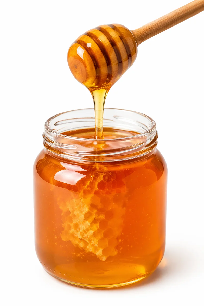 Golden Honey Dripping Into Glass Jar