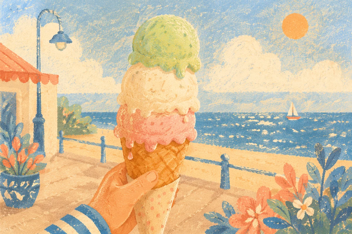 Colorful Ice Cream Cone by Seaside