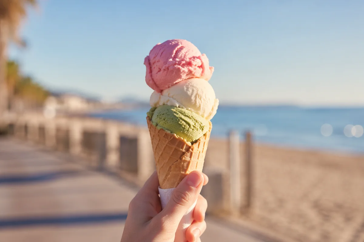 Colorful Ice Cream Cone by Seaside