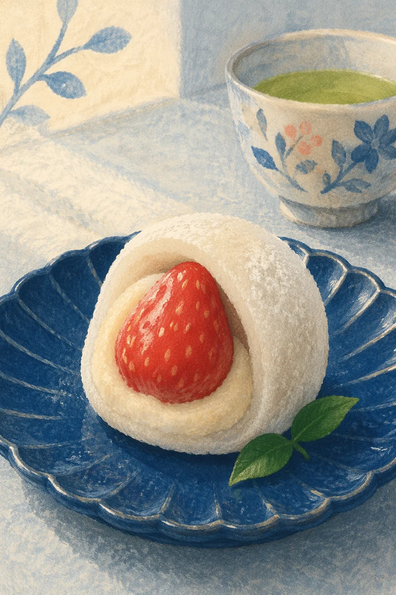 Japanese Wagashi Mochi with Strawberry Filling