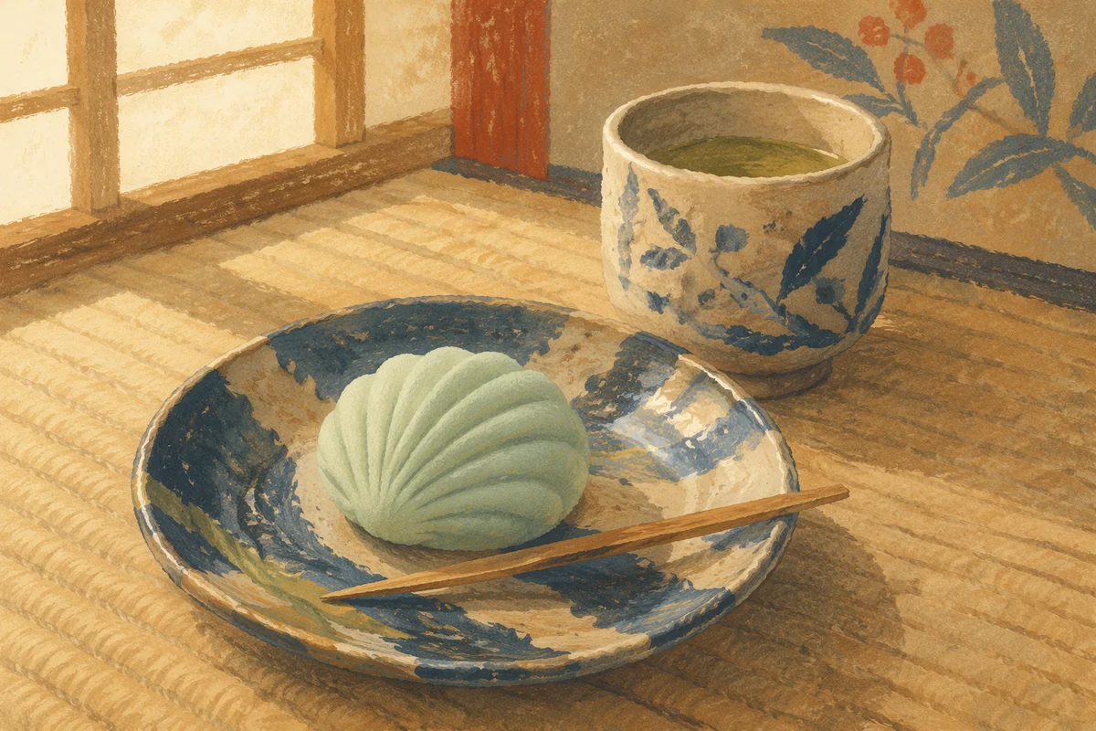 Japanese Wagashi on Indigo Ceramic Plate