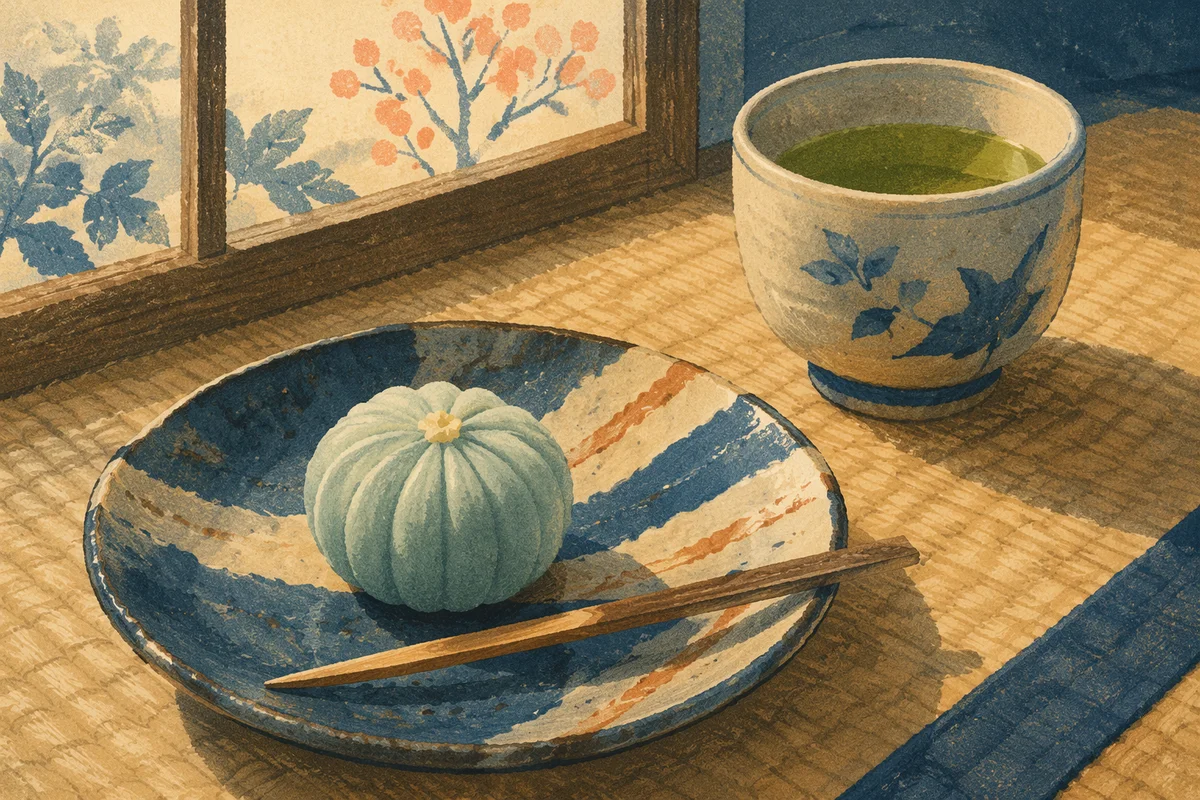 Traditional Japanese Wagashi and Green Tea