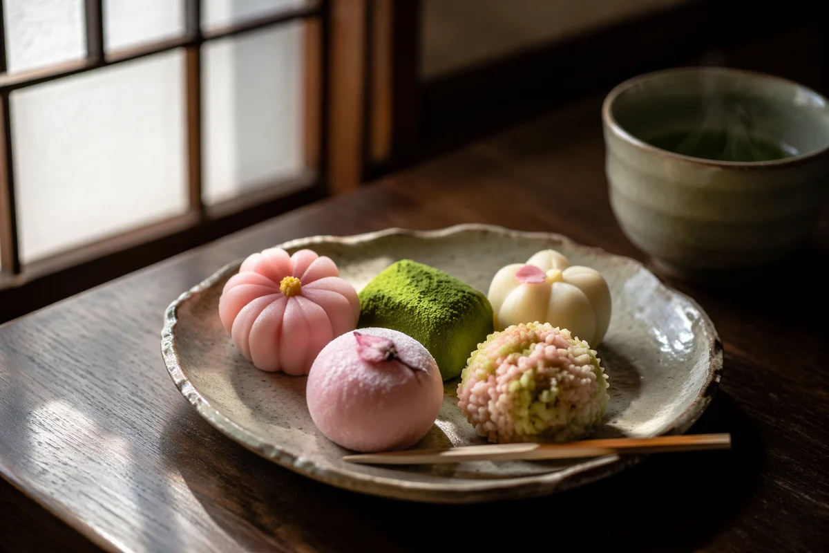 Traditional Japanese Wagashi in Tea Room