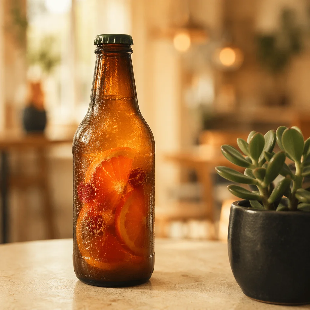 Amber Kombucha Bottle with Fruit Infusion