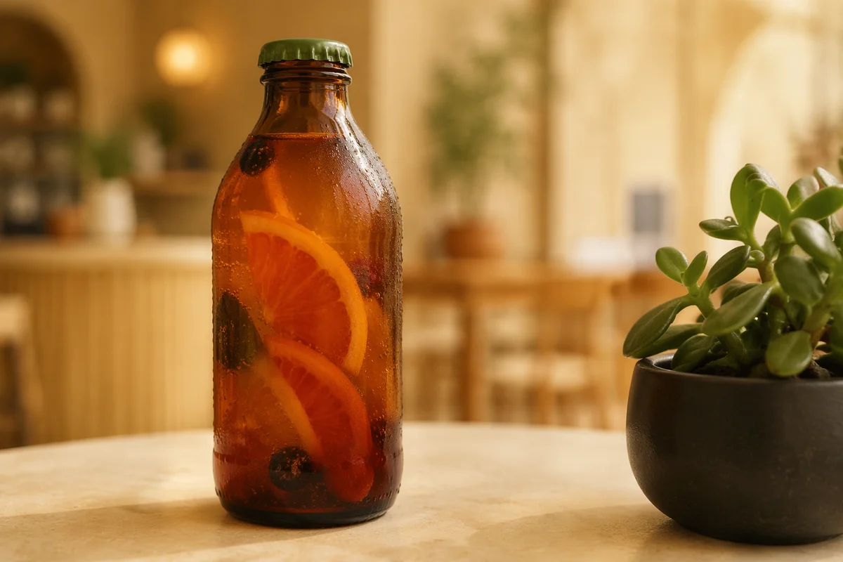 Amber Kombucha Bottle with Fruit Infusion