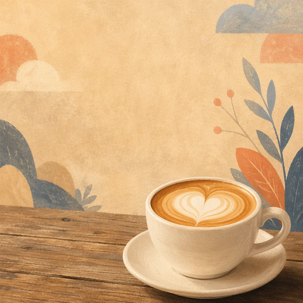 Heart Latte in White Cup on Rustic Table