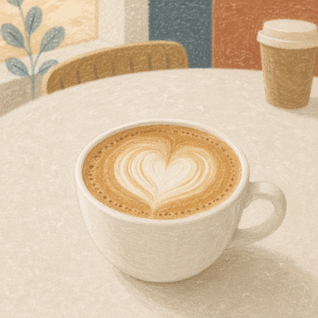 Heart Latte in White Cup on Café Table