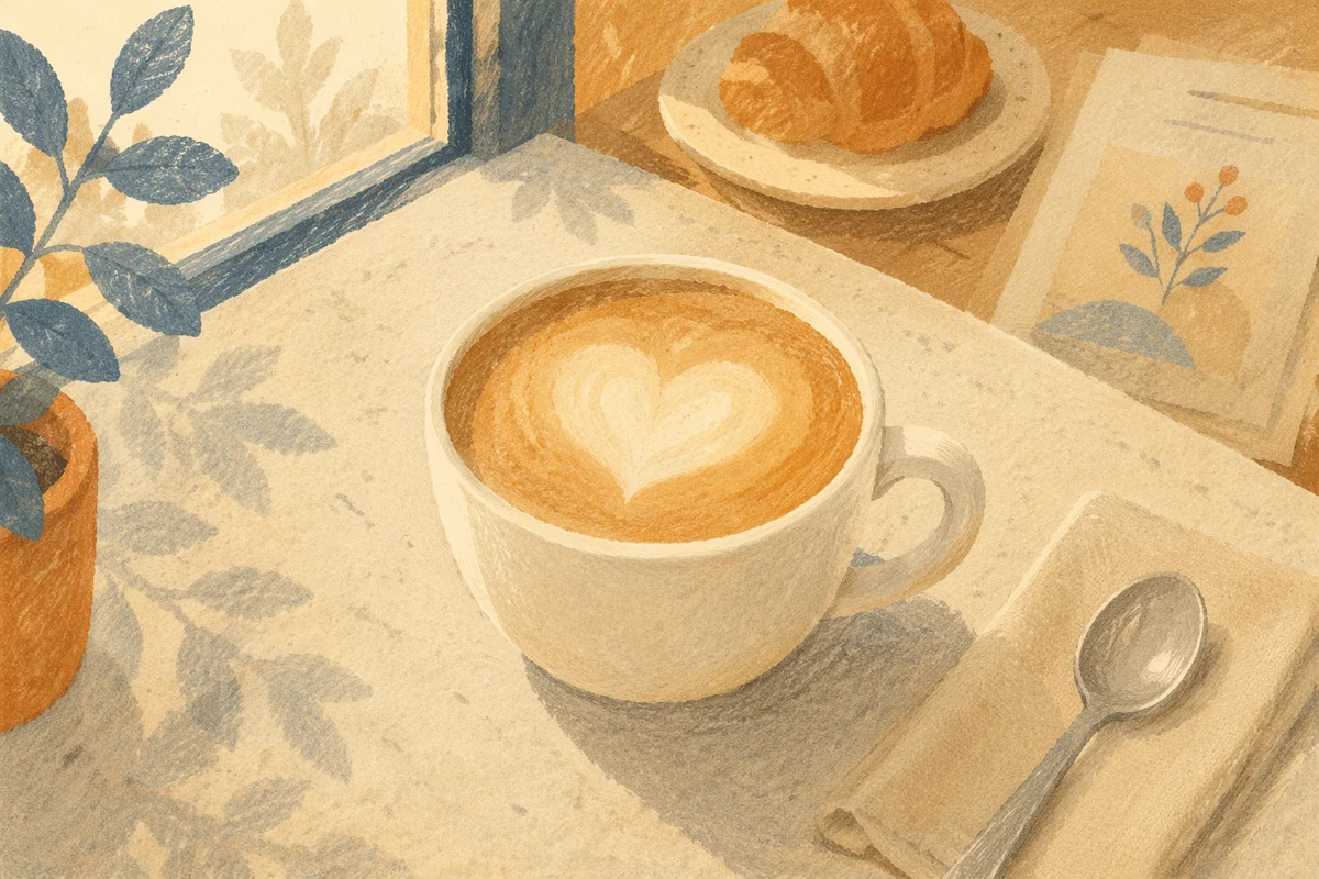 Heart Latte Art in Cozy Cafe