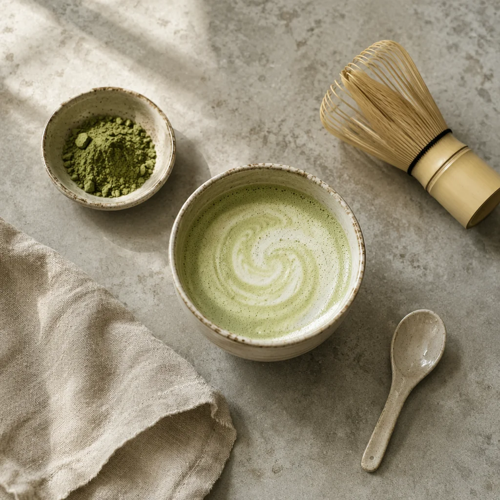 Overhead Matcha Latte in Ceramic Cup