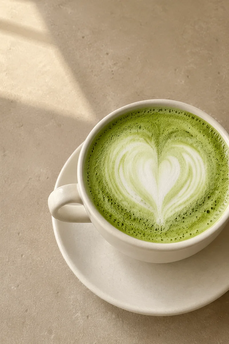 Overhead Matcha Latte with Leaf Foam