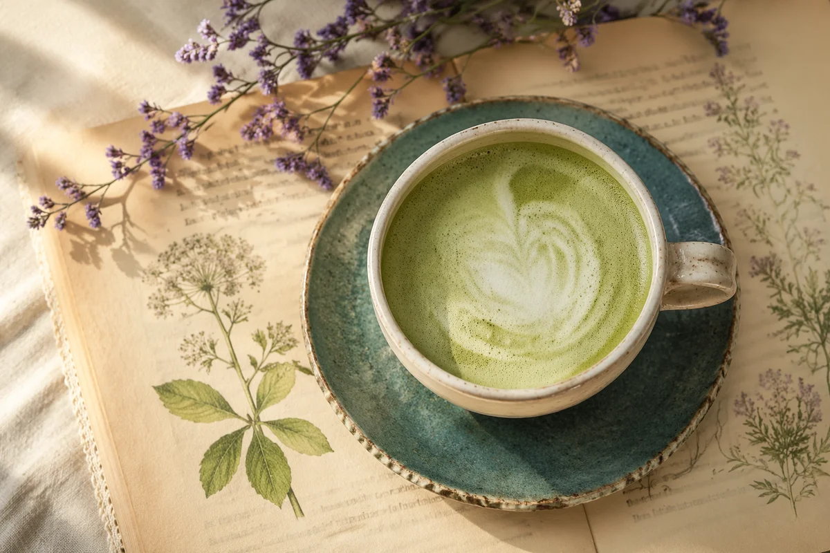 Cozy Matcha Latte on Botanical Pages